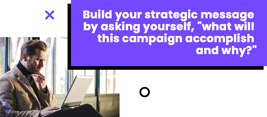 Build your strategic message by asking yourself, "what will this campaign accomplish and why."