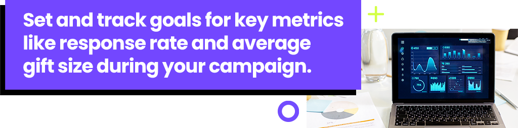 Set and track goals for key metrics like response rate and average gift size during your campaign.