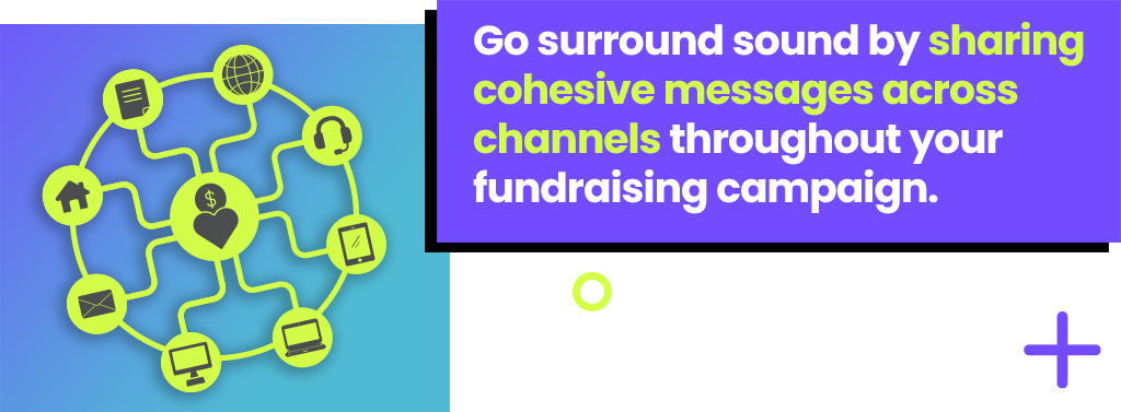 Go surround sound by sharing cohesive messages across channels throughout your fundraising campaign.