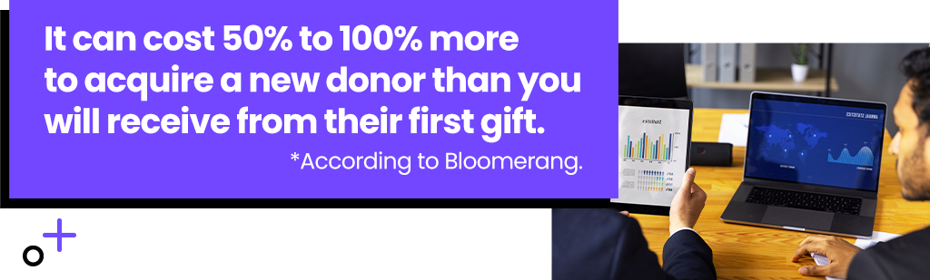 It can cost 50 to 100 percent more to acquire a new donor than you will recieve from their first gift.