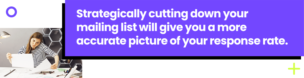 Strategically cutting down your mailing list will give you a more accurate picture of your response rate.
