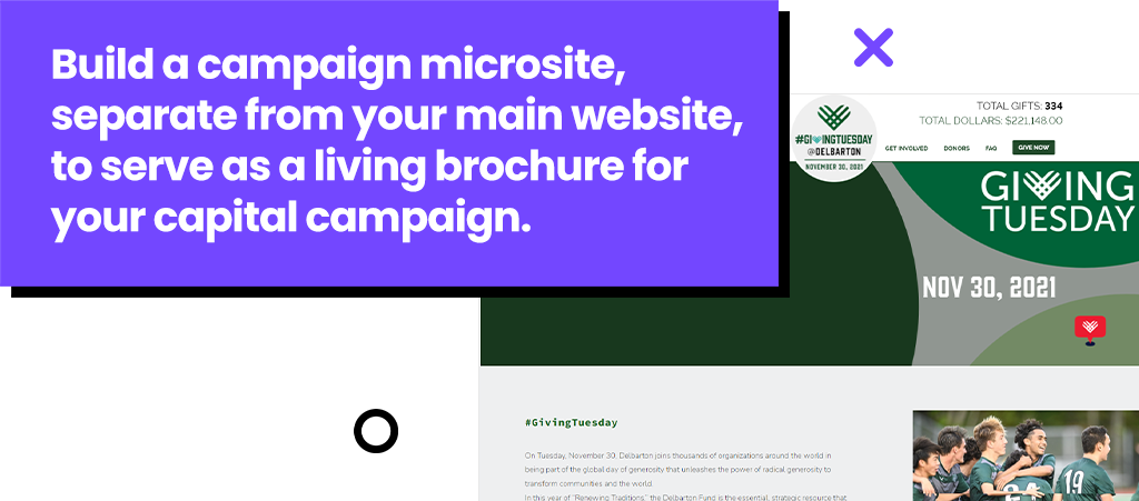 Build a campaign microsite, seperate from your main website, to serve as a living brochure for your capital campaign.