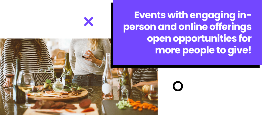 Events with engaging in person and online offerins open opportunities for more people to give!