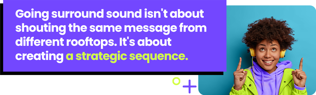 Going surround sound isn't about shouting the same message from different rooftops. It's about creating a strategic sequence.