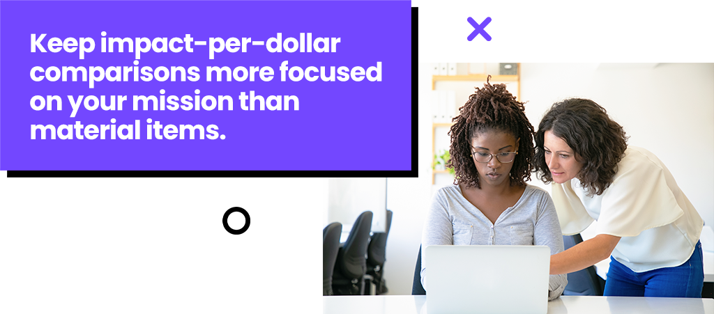 Keep impact-per-dollar comparisons more focused on your mission than material items.