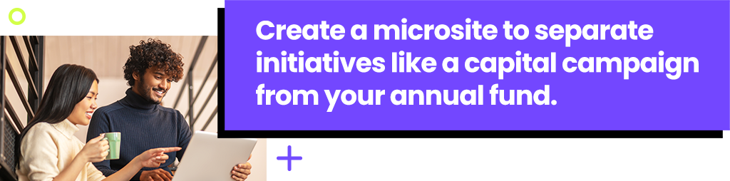 Create a microsite to separate initiatives like a capital campaign from your annual fund.
