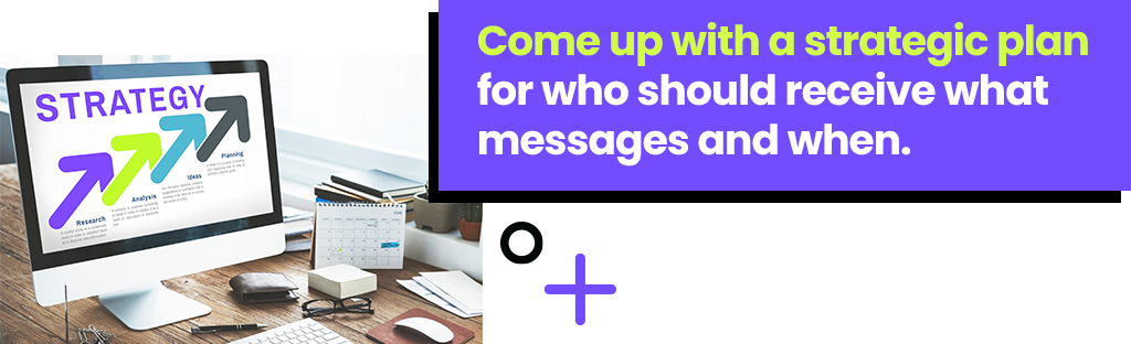 Come up with a strategic plan for who should receive what messages and when.