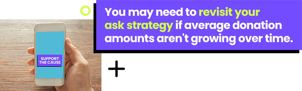 You may need to revisit your ask strategy if average donation amounts aren't growing over time.