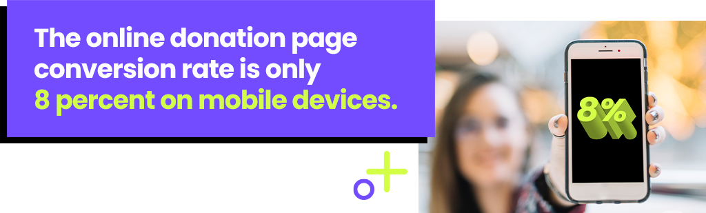 The online donation page conversion rate is only 8 percent on mobile devices. The online donation page conversion rate is only 8 percent on mobile devices.