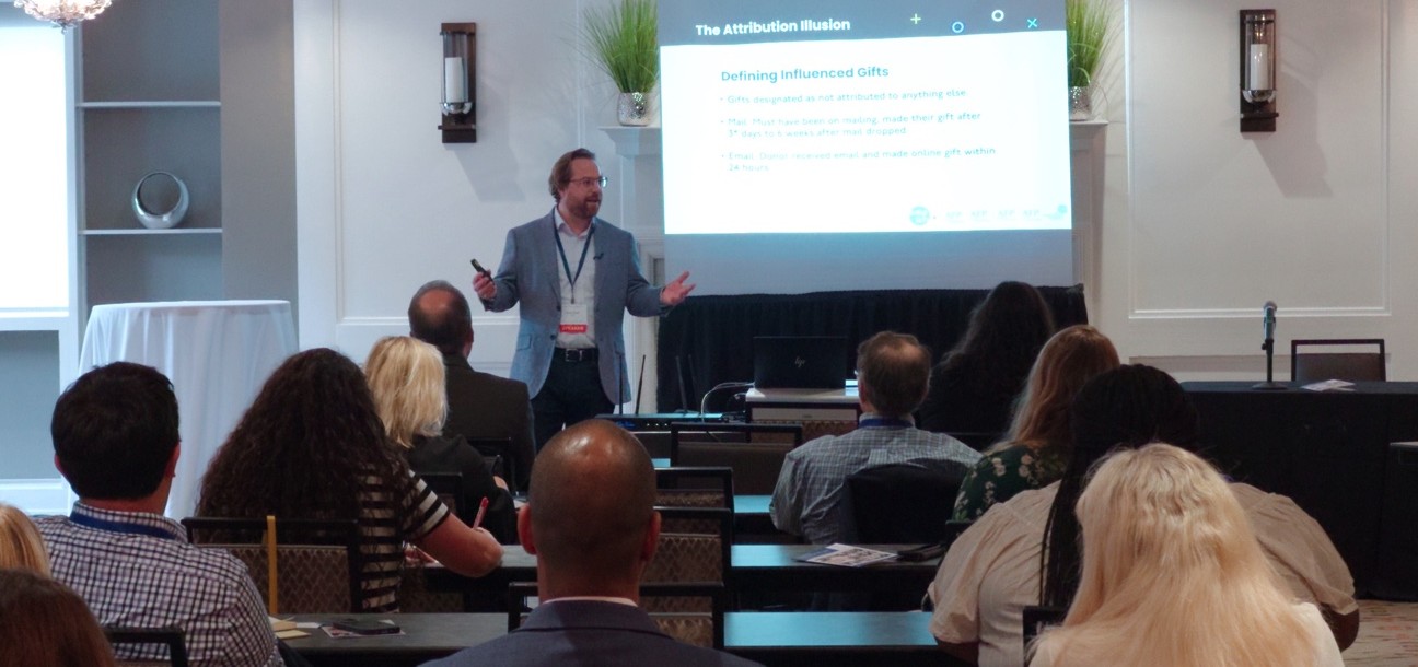 Jesse delivers his presentation, The Metrics You’re Missing - Building reports that actually drive change, at the Leading Philanthropy Conference. 